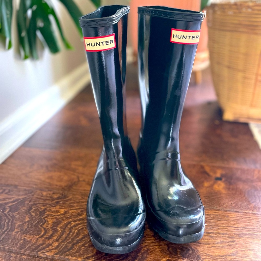 Hunter Big Kids Original Gloss Black Rain Boots Unisex size 3